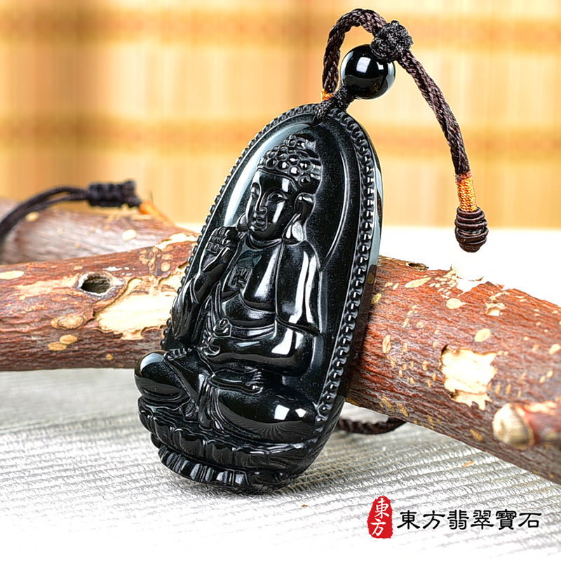 右側金曜石阿彌陀佛項鍊玉珮（阿彌陀佛：阿彌陀佛牌金曜石阿彌陀佛玉珮、金曜石阿彌陀佛玉墜）。金曜石阿彌陀佛，FD749。客製化訂做各種金曜石阿彌陀佛吊墜玉珮項鍊。★附東方翡翠寶石保證卡
