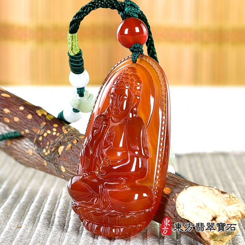 右側紅瑪瑙阿彌陀佛項鍊玉珮（阿彌陀佛：阿彌陀佛牌虎眼石阿彌陀佛玉珮、虎眼石阿彌陀佛玉墜）。虎眼石阿彌陀佛，FD750。客製化訂做各種虎眼石阿彌陀佛吊墜玉珮項鍊。★附東方翡翠寶石保證卡