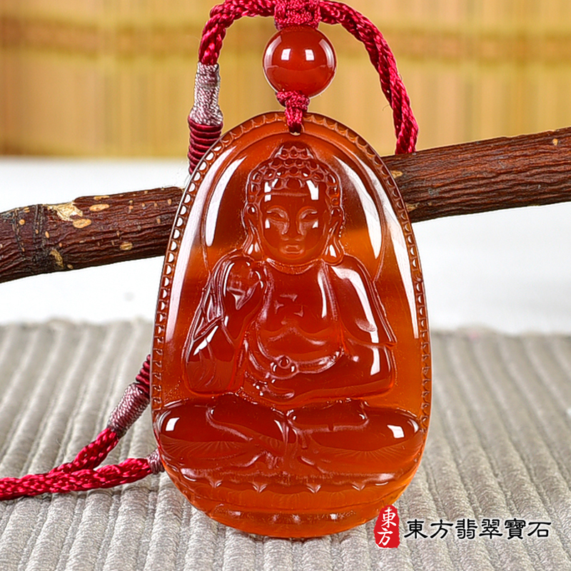 正面紅瑪瑙阿彌陀佛項鍊玉珮（阿彌陀佛：阿彌陀佛牌虎眼石阿彌陀佛玉珮、虎眼石阿彌陀佛玉墜）。虎眼石阿彌陀佛，FD751。客製化訂做各種虎眼石阿彌陀佛吊墜玉珮項鍊。★附東方翡翠寶石保證卡