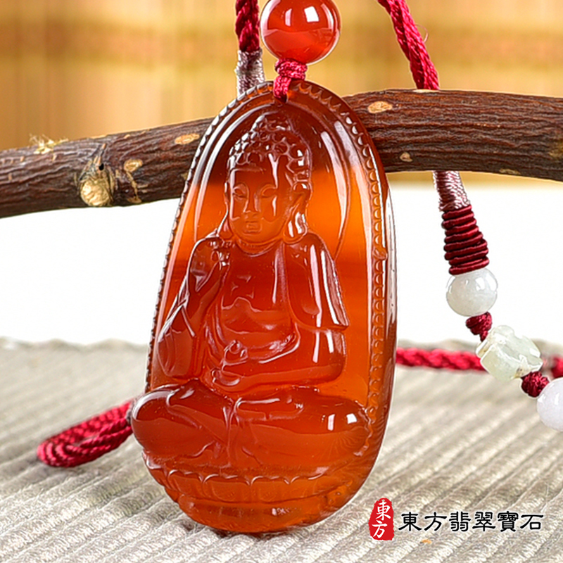 右側紅瑪瑙阿彌陀佛項鍊玉珮（阿彌陀佛：阿彌陀佛牌虎眼石阿彌陀佛玉珮、虎眼石阿彌陀佛玉墜）。虎眼石阿彌陀佛，FD751。客製化訂做各種虎眼石阿彌陀佛吊墜玉珮項鍊。★附東方翡翠寶石保證卡