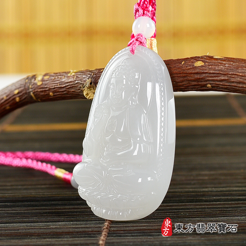 右側新疆白玉阿彌陀佛項鍊玉珮（阿彌陀佛：阿彌陀佛牌新疆白玉阿彌陀佛玉珮、新疆白玉阿彌陀佛玉墜）新疆白玉阿彌陀佛，FD755。客製化訂做各種新疆白玉阿彌陀佛吊墜玉珮項鍊。★附東方翡翠寶石保證卡