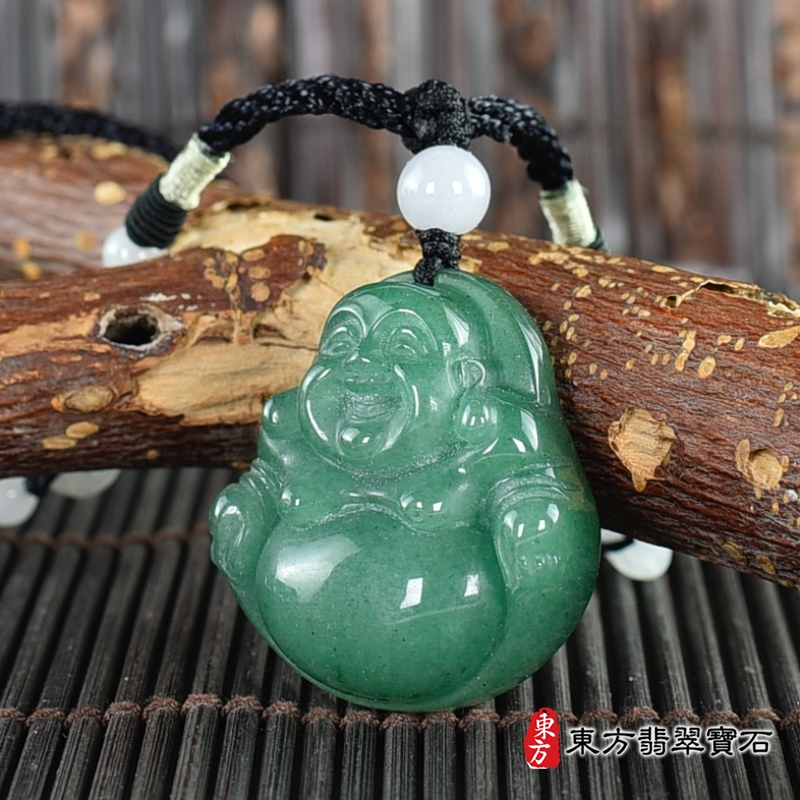 右側-東陵玉彌勒佛項鍊玉珮（彌勒佛：彌勒佛牌東陵玉彌勒佛玉珮、東陵玉彌勒佛玉墜）。東陵玉彌勒佛，ML332。客製化訂做各種東陵玉彌勒佛吊墜玉珮項鍊。★附東方翡翠寶石保證卡