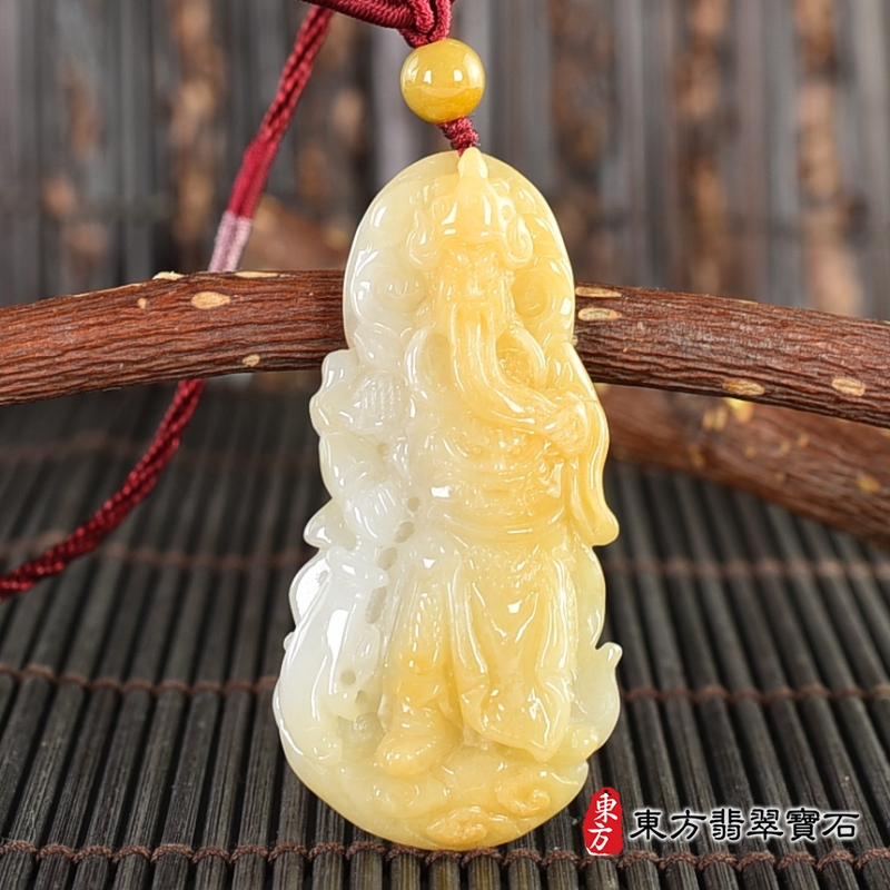 正面-翡翠關公項鍊玉珮（關聖帝君：關公牌A貨翡翠關公玉珮、緬甸玉關公玉墜）。關公，KG623。客製化訂做各種翡翠關公吊墜玉珮項鍊。★附A貨翡翠雙證書
