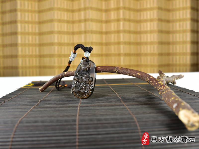 意境黑曜石媽祖項鍊玉珮（天上聖母：媽祖牌黑曜石媽祖玉珮、黑曜石媽祖玉墜）。黑曜石媽祖，MD253。客製化訂做各種黑曜石媽祖吊墜玉珮項鍊。★附東方翡翠寶石保證卡