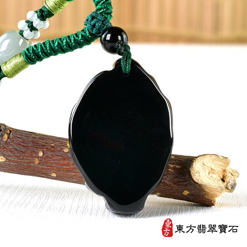 背面-金曜石九尾狐狸項鍊玉珮（九尾狐狸、招財、人緣、桃花，狐仙：九尾狐狸牌金曜石九尾狐狸玉珮、金曜石九尾狐狸玉墜、）。金曜石九尾狐狸，FX064。客製化訂做各種金曜石狐狸吊墜玉珮項鍊。★附東方翡翠寶石保證