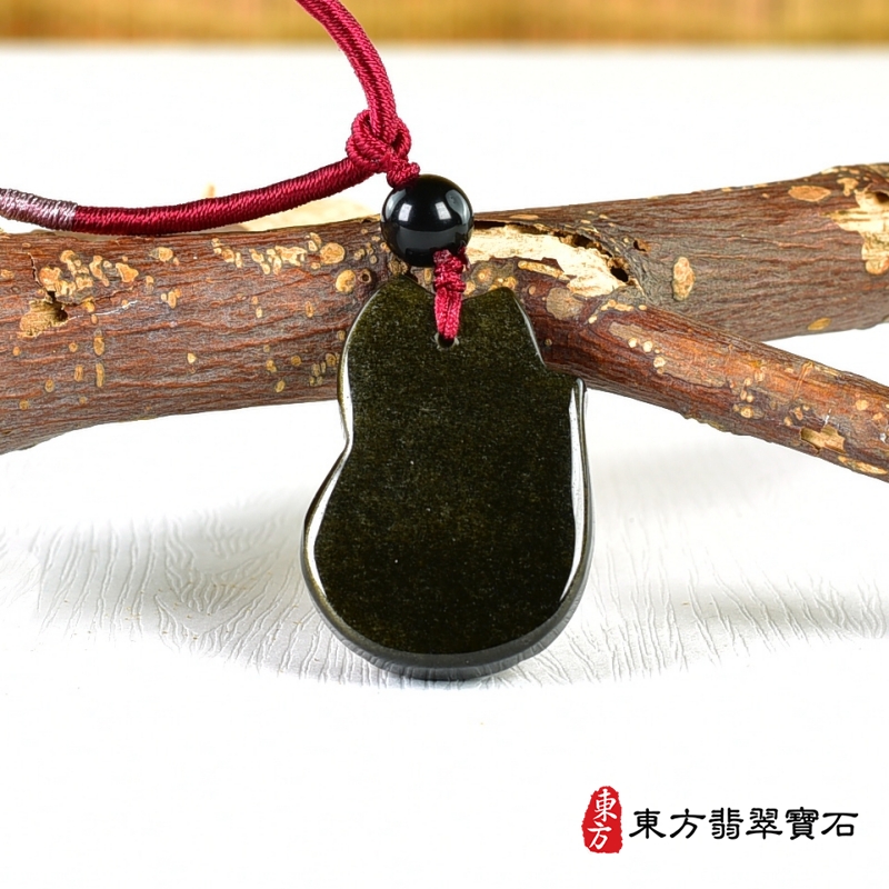 背面-金曜石九狐狸項鍊玉珮（九尾狐狸、招財、人緣、桃花，狐仙：九尾狐狸牌金曜石九尾狐狸玉珮、金曜石九尾狐狸玉墜）。金曜石九尾狐狸，FX072。客製化訂做各種金曜石狐狸吊墜玉珮項鍊。★附東方翡翠寶石保證