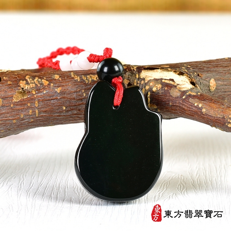 背面-金曜石狐狸項鍊玉珮（狐狸、招財、人緣、桃花，狐仙：狐狸牌金曜石狐狸玉珮、金曜石狐狸玉墜）。金曜石狐狸，FX074。客製化訂做各種金曜石狐狸吊墜玉珮項鍊。★附東方翡翠寶石保證