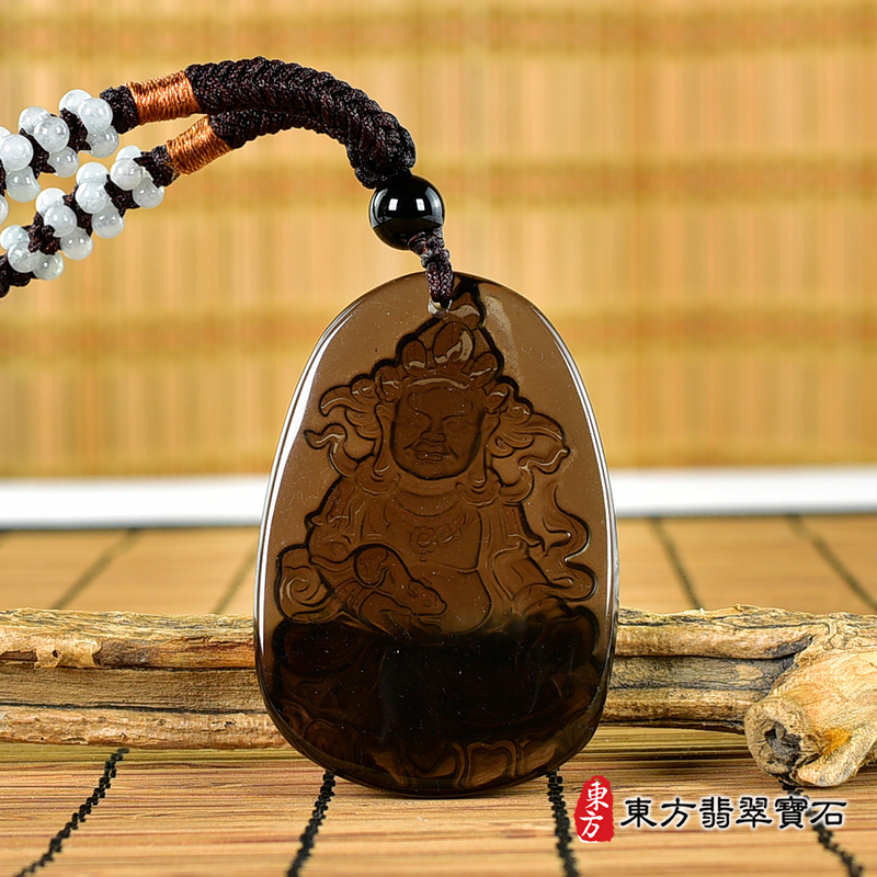背面黑曜石密宗 黃財神項鍊玉珮（密宗 黃財神：密宗 黃財神牌黑曜石密宗 黃財神玉珮、黑曜石密宗 黃財神玉墜）。黑曜石密宗 黃財神，MG010。客製化訂做各種黑曜石密宗 黃財神吊墜玉珮項鍊。★附A貨翡翠雙證書