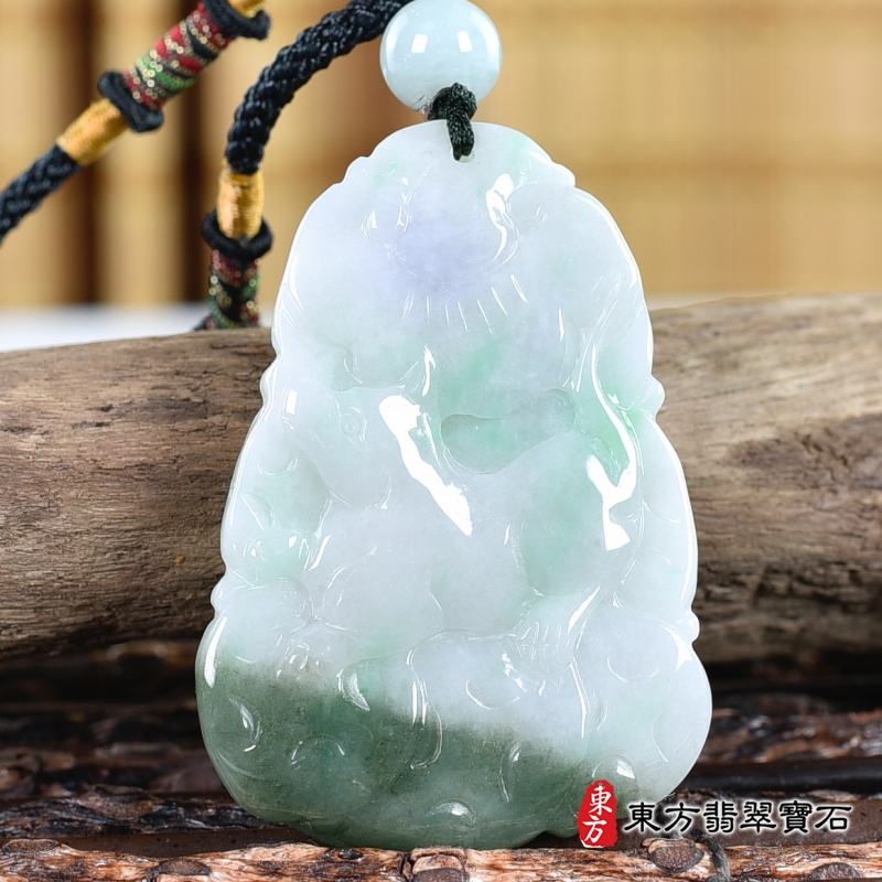 背面-翡翠生肖兔三合六合貴人項鍊玉珮（生肖屬兔，最適合配戴三合六合貴人項鍊，羊豬狗：兔牌A貨翡翠生肖兔玉珮、緬甸玉生肖兔玉墜、兔十二生肖項鍊）。ZH233。客製化訂做各種翡翠生肖兔吊墜玉珮項鍊。★附A貨翡翠雙證書