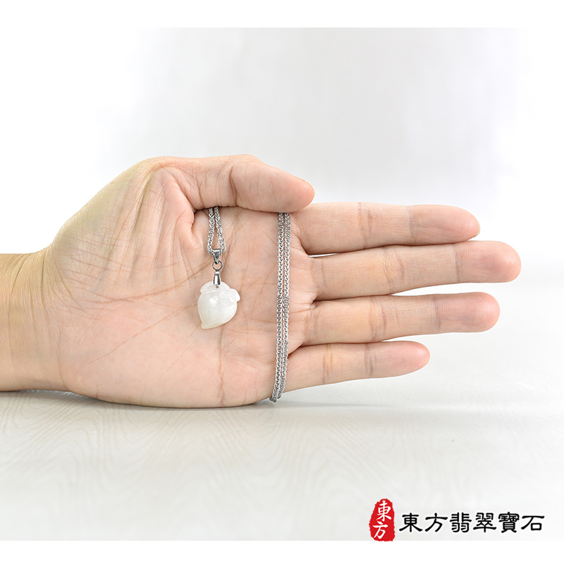大小翡翠壽桃項鍊玉珮（福壽雙全：壽桃牌A貨翡翠壽桃玉珮、緬甸玉壽桃玉墜）白色冰糯種壽桃，FW395。化訂做各種翡翠壽桃吊墜玉珮項鍊。★附A貨翡翠雙證書