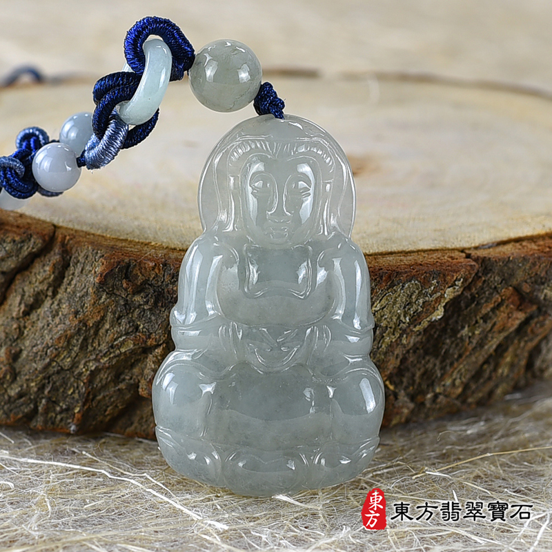 正面翡翠寶珠觀音項鍊玉珮（觀世音菩薩：寶珠觀音牌A貨翡翠寶珠觀音玉珮、緬甸玉觀世音菩薩玉墜）。糯種翡翠寶珠觀音，FD629。客製化訂做各種翡翠觀音吊墜玉珮項鍊。★附A貨翡翠雙證書