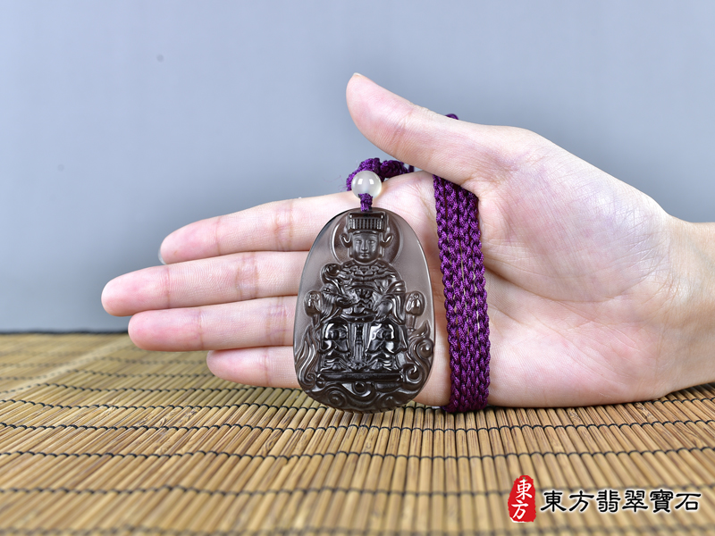 大小黑曜石媽祖項鍊玉珮（天上聖母：媽祖牌黑曜石媽祖玉珮、黑曜石媽祖玉墜）。黑曜石媽祖，MD252。客製化訂做各種黑曜石媽祖吊墜玉珮項鍊。★附東方翡翠寶石保證卡