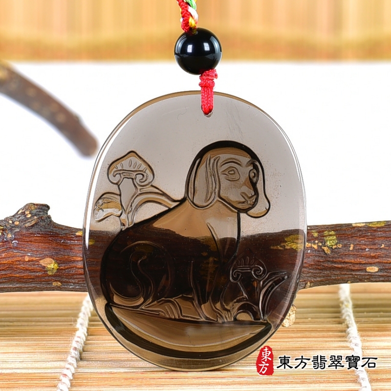 背面-黑曜石狗項鍊玉珮（狗來富貴：狗牌黑曜石狗玉珮、黑曜石狗玉墜、狗十二生肖項鍊）。黑曜石狗，DO044。客製化訂做各種黑曜石狗吊墜玉珮項鍊。★附東方翡翠寶石保證卡