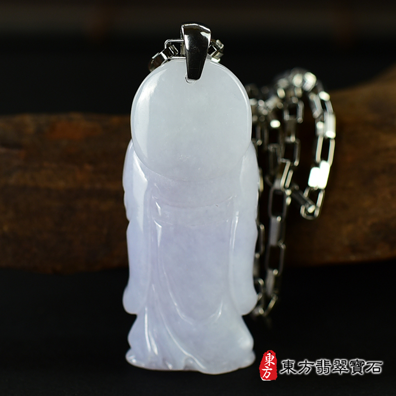 背面翡翠孔子項鍊玉珮（孔子A貨翡翠孔子玉珮、緬甸玉孔子玉墜）。淡紫色糯種孔子，KN221。客製化訂做各種翡翠孔子吊墜玉珮項鍊，★附A貨翡翠雙證書 