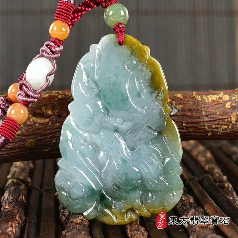 背面-翡翠生肖龍三合六合貴人項鍊玉珮（生肖屬龍，最適合配戴三合六合貴人項鍊，猴鼠雞：龍牌A貨翡翠生肖龍玉珮、緬甸玉生肖龍玉墜、龍十二生肖項鍊）。龍，ZH297。客製化訂做各種翡翠生肖龍吊墜玉珮項鍊。★附A貨翡翠雙證書