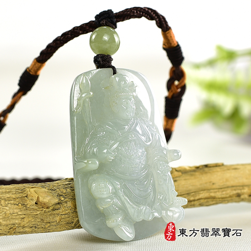 左側（已出售勿下標，可訂做）翡翠三太子項鍊玉珮（中壇元帥、哪吒：三太子牌A貨翡翠三太子玉珮、緬甸玉哪吒三太子玉墜）。綠色糯種三太子，TT192。客製化訂做各種翡翠哪吒三太子吊墜玉珮項鍊。★附A貨翡翠雙證書