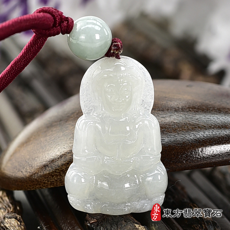 翡翠寶瓶觀音項鍊玉珮（觀世音菩薩：觀音牌A貨翡翠觀音玉珮、緬甸玉觀世音菩薩玉墜）。糯種翡翠觀音，GY1940。客製化訂做各種翡翠觀音吊墜玉珮項鍊。★附A貨翡翠雙證書