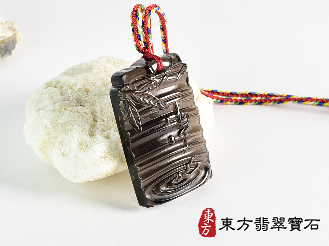 黑曜石福牌項鍊玉珮(福牌黑曜石福牌玉珮、黑曜石福牌玉墜)。黑曜石福牌,FP057。客製化訂做各種黑曜石福牌吊墜玉珮項鍊。★附東方翡翠寶石保證卡 2.jpg