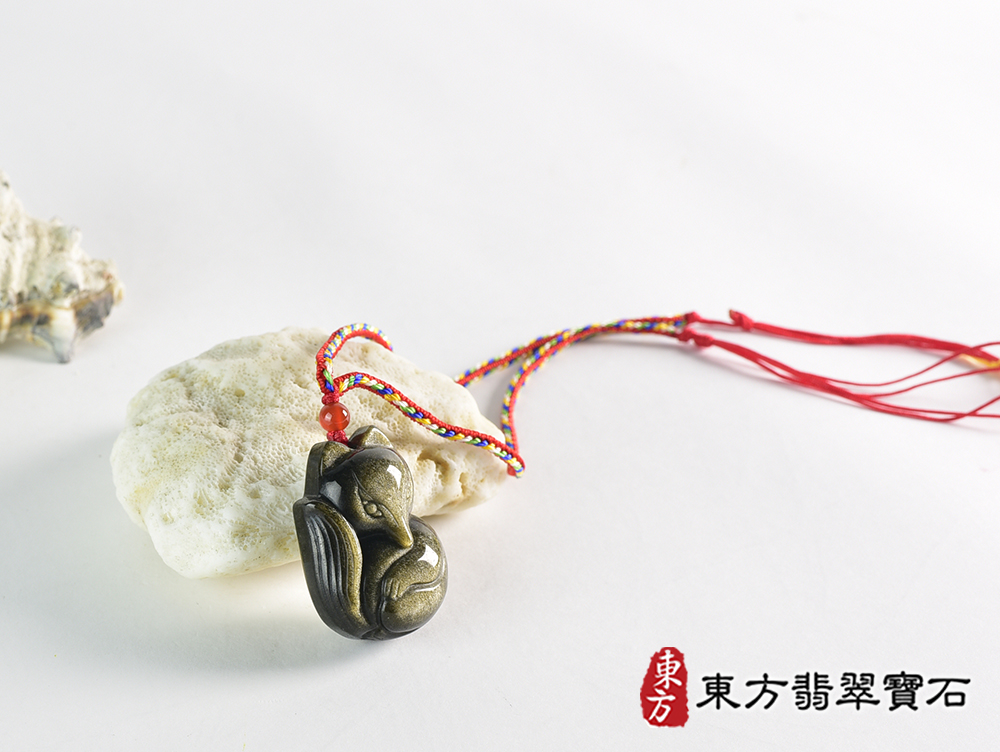 金曜石狐狸項鍊玉珮(狐狸、招財、人緣、桃花,狐仙:狐狸牌金曜石狐狸玉珮、金曜石狐狸玉墜、)。金曜石狐狸,FX076。客製化訂做各種金曜石狐狸吊墜玉珮項鍊。★附東方翡翠寶石保證 4.jpg