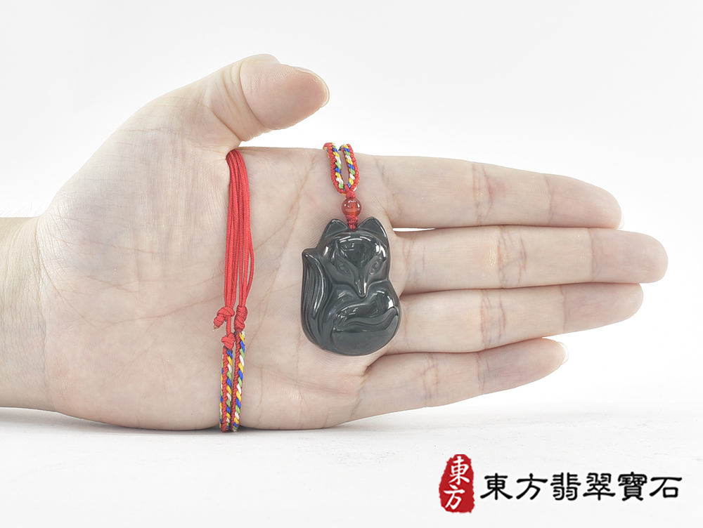 金曜石狐狸項鍊玉珮(狐狸、招財、人緣、桃花,狐仙:狐狸牌金曜石狐狸玉珮、金曜石狐狸玉墜、)。金曜石狐狸,FX077。客製化訂做各種金曜石狐狸吊墜玉珮項鍊。★附東方翡翠寶石保證 5.jpg