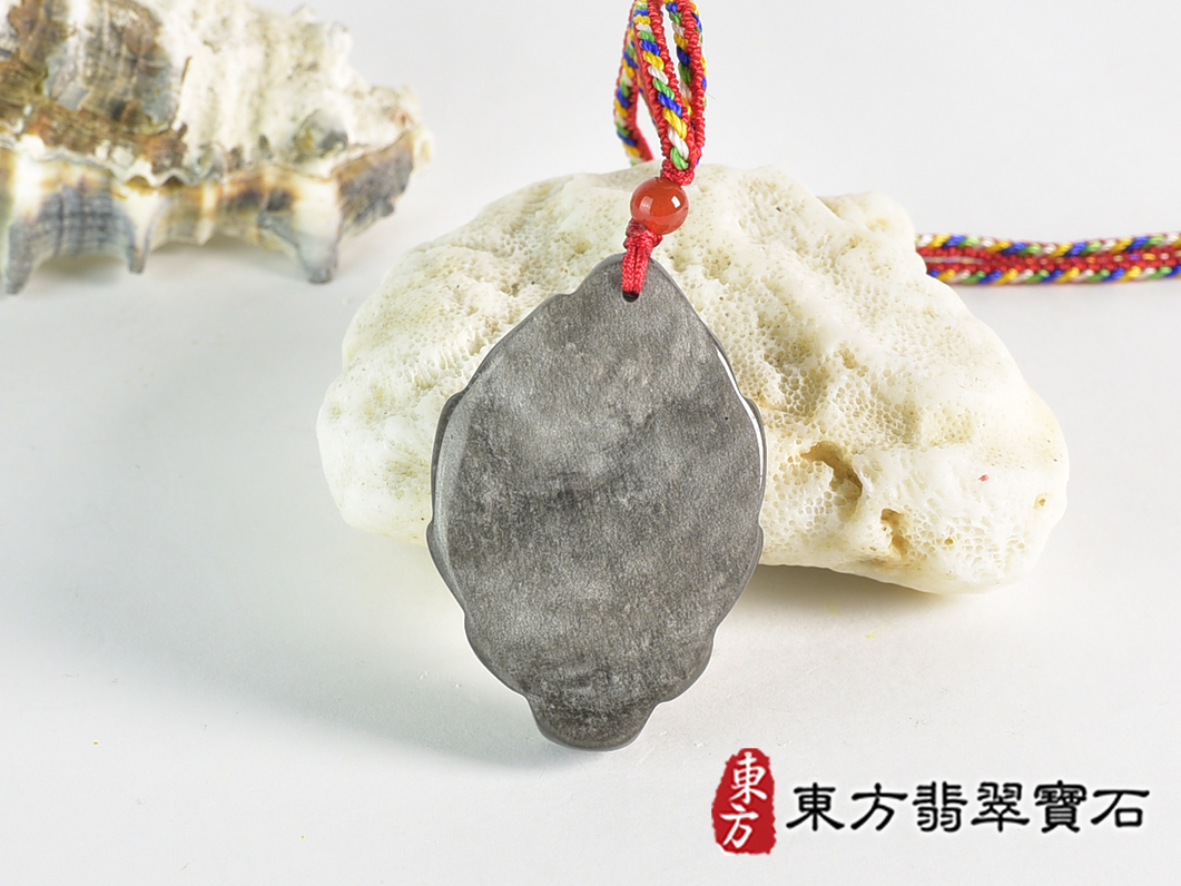 銀曜石九尾狐狸項鍊玉珮(九尾狐狸、招財、人緣、桃花,狐仙:九尾狐狸牌銀曜石九尾狐狸玉珮、銀曜石九尾狐狸玉墜、)。銀曜石九尾狐狸,FX082。客製化訂做各種銀曜石狐狸吊墜玉珮項鍊。★附東方翡翠寶石保證 3.jpg