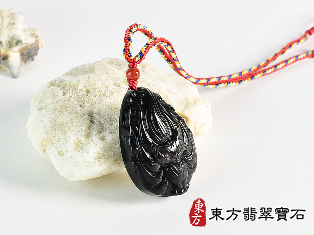 黑曜石九尾狐狸項鍊玉珮(九尾狐狸、招財、人緣、桃花,狐仙:九尾狐狸牌黑曜石九尾狐狸玉珮、黑曜石九尾狐狸玉墜、)。黑曜石九尾狐狸,FX090。客製化訂做各種黑曜石狐狸吊墜玉珮項鍊。★附東方翡翠寶石保證 2.jpg