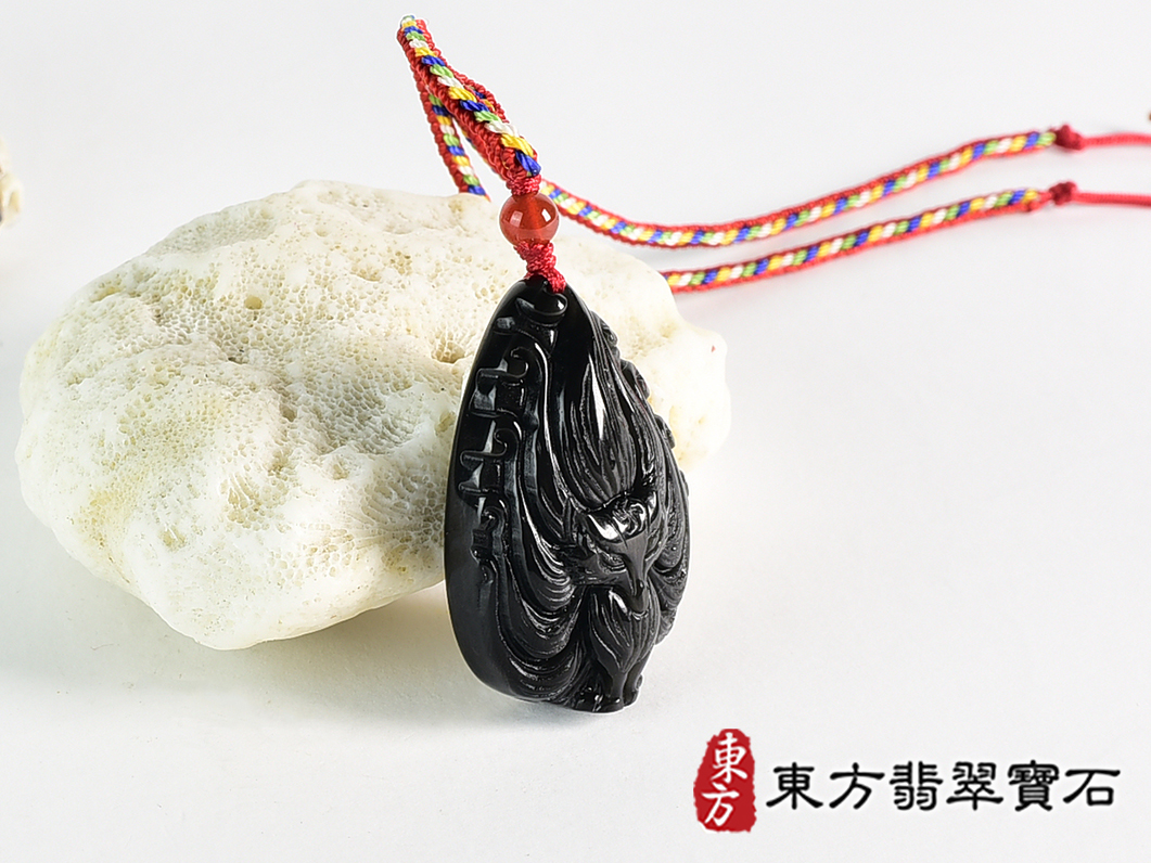 黑曜石九尾狐狸項鍊玉珮(九尾狐狸、招財、人緣、桃花,狐仙:九尾狐狸牌黑曜石九尾狐狸玉珮、黑曜石九尾狐狸玉墜、)。黑曜石九尾狐狸,FX091。客製化訂做各種黑曜石狐狸吊墜玉珮項鍊。★附東方翡翠寶石保證 2.jpg