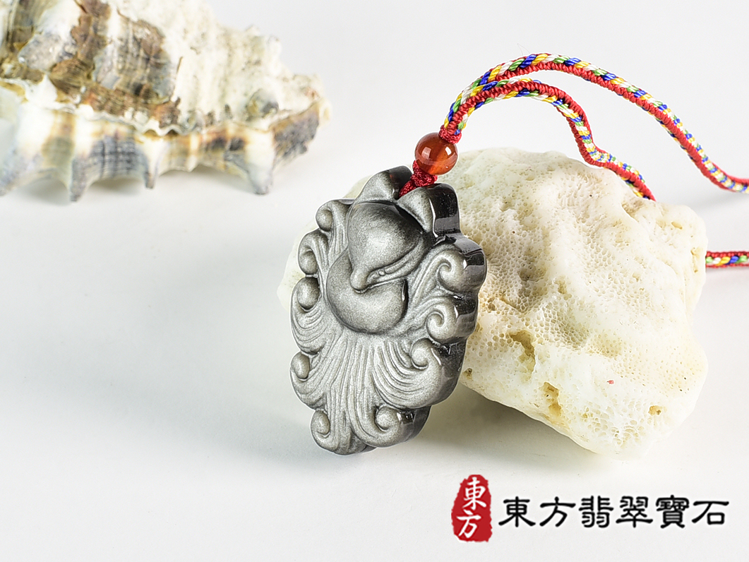 銀曜石九尾狐狸項鍊玉珮(九尾狐狸、招財、人緣、桃花,狐仙:九尾狐狸牌銀曜石九尾狐狸玉珮、銀曜石九尾狐狸玉墜、)。銀曜石九尾狐狸,FX092。客製化訂做各種銀曜石狐狸吊墜玉珮項鍊。★附東方翡翠寶石保證 1.jpg
