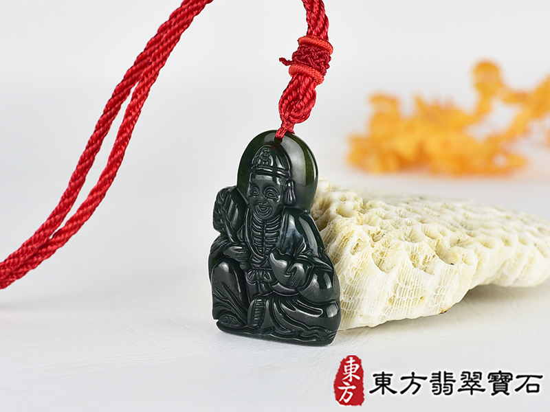 水草玉濟公項鍊玉珮(濟公:濟公牌水草玉濟公玉珮、水草玉濟公玉墜)。水草玉濟公,GG079。客製化訂做各種水草玉濟公吊墜玉珮項鍊。★附東方翡翠寶石保證卡 1.jpg