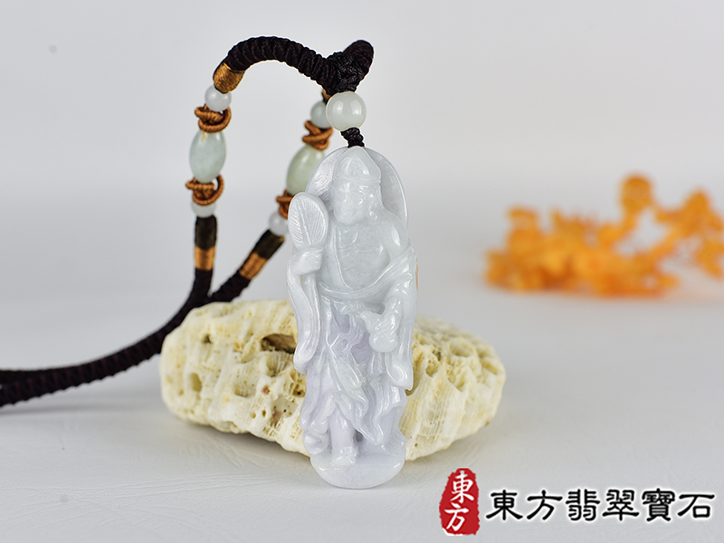 翡翠濟公項鍊玉珮(濟公:濟公牌A貨翡翠濟公玉珮、緬甸玉濟公玉墜)微綠帶紫白色細豆種濟公,GG085。客製化訂做各種翡翠濟公吊墜玉珮項鍊。★附A貨翡翠雙證書 0.jpg