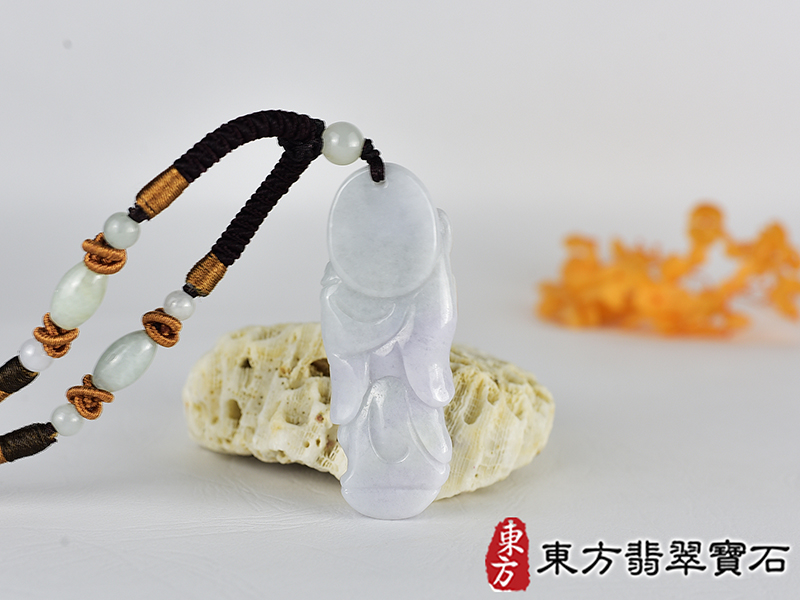 翡翠濟公項鍊玉珮(濟公:濟公牌A貨翡翠濟公玉珮、緬甸玉濟公玉墜)微綠帶紫白色細豆種濟公,GG085。客製化訂做各種翡翠濟公吊墜玉珮項鍊。★附A貨翡翠雙證書 3.jpg