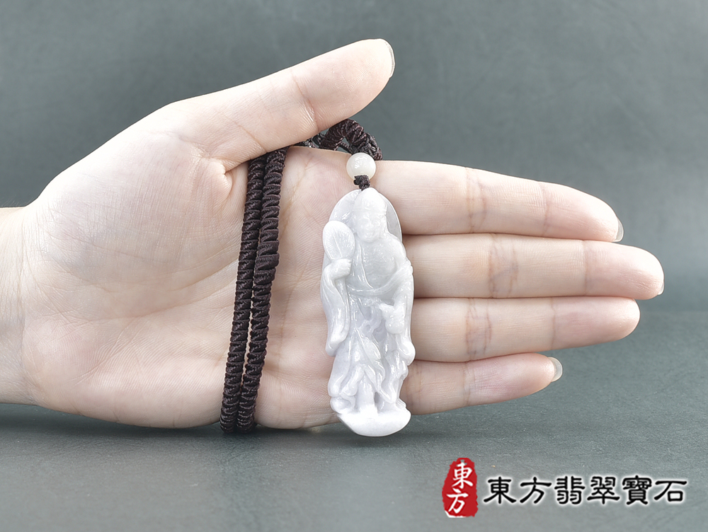 翡翠濟公項鍊玉珮(濟公:濟公牌A貨翡翠濟公玉珮、緬甸玉濟公玉墜)微綠帶紫白色細豆種濟公,GG085。客製化訂做各種翡翠濟公吊墜玉珮項鍊。★附A貨翡翠雙證書 5.jpg