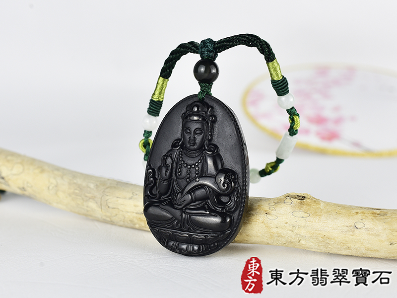 黑曜石如意菩薩項鍊玉珮(觀世音菩薩、如意觀音:觀世音菩薩牌黑曜石觀世音菩薩玉珮、黑曜石觀世音菩薩玉墜)。黑曜石觀世音菩薩,GY2044。客製化訂做各種黑曜石觀世音菩薩吊墜玉珮項鍊。★附東方翡翠寶 1.jpg