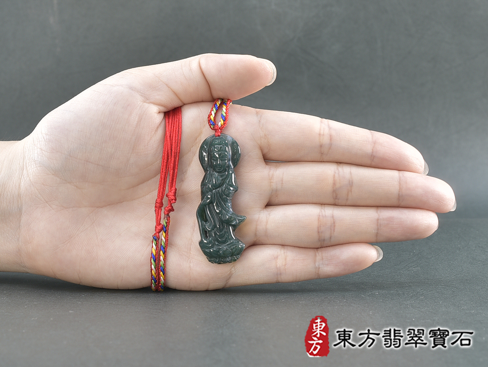 水草玉灑水觀音項鍊玉珮(觀世音菩薩、灑水觀音:觀音牌水草玉觀音玉珮、水草玉觀音玉墜)。水草玉觀音,GY2082。客製化訂做各種水草玉觀音吊墜玉珮項鍊。★附東方翡翠寶石保證卡 5.jpg