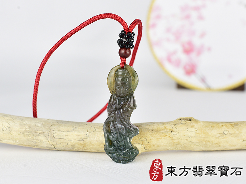 水草玉灑水觀音項鍊玉珮(觀世音菩薩、灑水觀音:觀音牌水草玉觀音玉珮、水草玉觀音玉墜)。水草玉觀音,GY2083。客製化訂做各種水草玉觀音吊墜玉珮項鍊。★附東方翡翠寶石保證卡 0.jpg