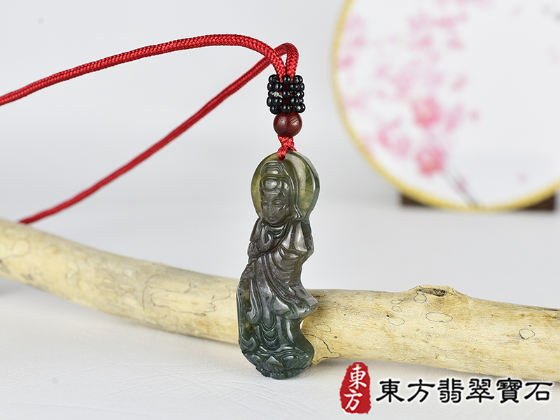 水草玉灑水觀音項鍊玉珮(觀世音菩薩、灑水觀音:觀音牌水草玉觀音玉珮、水草玉觀音玉墜)。水草玉觀音,GY2083。客製化訂做各種水草玉觀音吊墜玉珮項鍊。★附東方翡翠寶石保證卡 1.jpg
