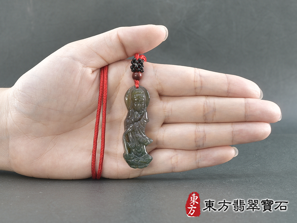 水草玉灑水觀音項鍊玉珮(觀世音菩薩、灑水觀音:觀音牌水草玉觀音玉珮、水草玉觀音玉墜)。水草玉觀音,GY2083。客製化訂做各種水草玉觀音吊墜玉珮項鍊。★附東方翡翠寶石保證卡 5.jpg
