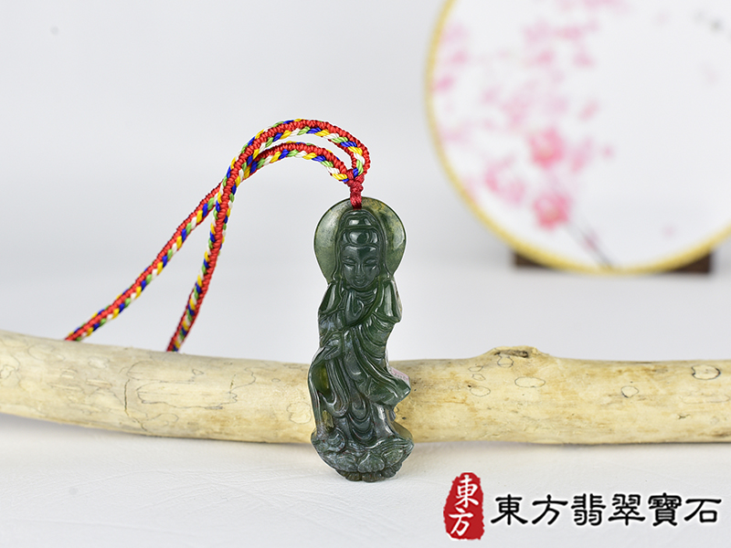 水草玉灑水觀音項鍊玉珮(觀世音菩薩、灑水觀音:觀音牌水草玉觀音玉珮、水草玉觀音玉墜)。水草玉觀音,GY2084。客製化訂做各種水草玉觀音吊墜玉珮項鍊。★附東方翡翠寶石保證卡 0.jpg