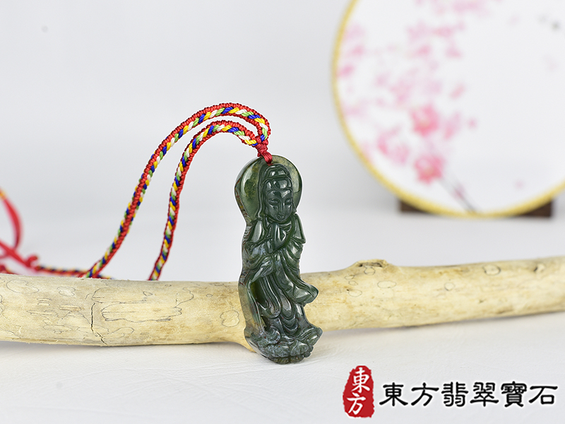 水草玉灑水觀音項鍊玉珮(觀世音菩薩、灑水觀音:觀音牌水草玉觀音玉珮、水草玉觀音玉墜)。水草玉觀音,GY2084。客製化訂做各種水草玉觀音吊墜玉珮項鍊。★附東方翡翠寶石保證卡 2.jpg