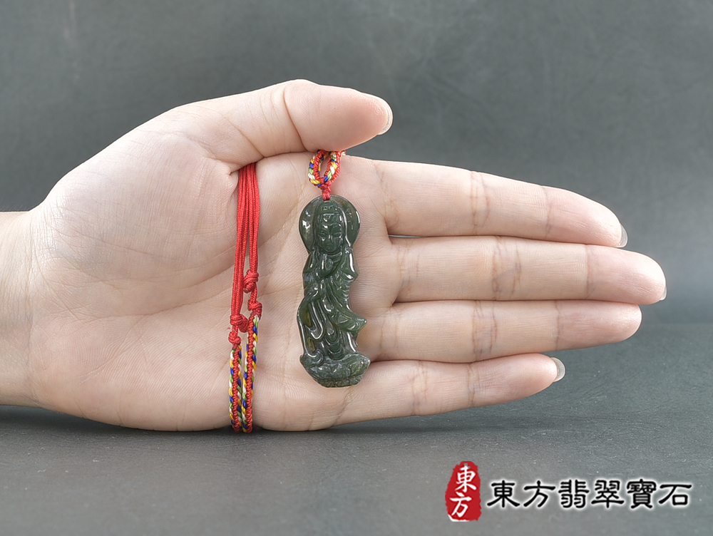 水草玉灑水觀音項鍊玉珮(觀世音菩薩、灑水觀音:觀音牌水草玉觀音玉珮、水草玉觀音玉墜)。水草玉觀音,GY2084。客製化訂做各種水草玉觀音吊墜玉珮項鍊。★附東方翡翠寶石保證卡 5.jpg