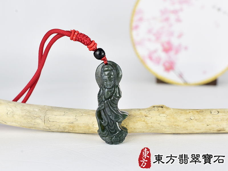 水草玉灑水觀音項鍊玉珮(觀世音菩薩、灑水觀音:觀音牌水草玉觀音玉珮、水草玉觀音玉墜)。水草玉觀音,GY2085。客製化訂做各種水草玉觀音吊墜玉珮項鍊。★附東方翡翠寶石保證卡 0.jpg