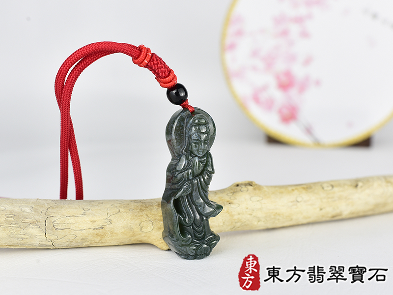 水草玉灑水觀音項鍊玉珮(觀世音菩薩、灑水觀音:觀音牌水草玉觀音玉珮、水草玉觀音玉墜)。水草玉觀音,GY2085。客製化訂做各種水草玉觀音吊墜玉珮項鍊。★附東方翡翠寶石保證卡 2.jpg