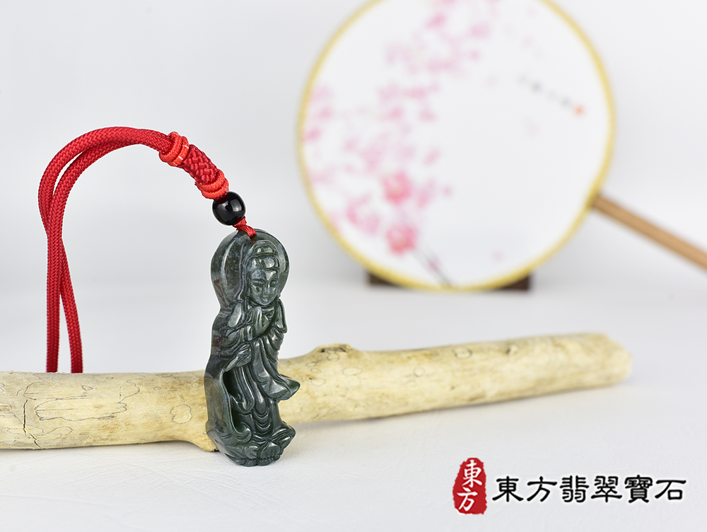 水草玉灑水觀音項鍊玉珮(觀世音菩薩、灑水觀音:觀音牌水草玉觀音玉珮、水草玉觀音玉墜)。水草玉觀音,GY2085。客製化訂做各種水草玉觀音吊墜玉珮項鍊。★附東方翡翠寶石保證卡 4.jpg
