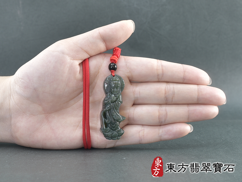 水草玉灑水觀音項鍊玉珮(觀世音菩薩、灑水觀音:觀音牌水草玉觀音玉珮、水草玉觀音玉墜)。水草玉觀音,GY2085。客製化訂做各種水草玉觀音吊墜玉珮項鍊。★附東方翡翠寶石保證卡 5.jpg