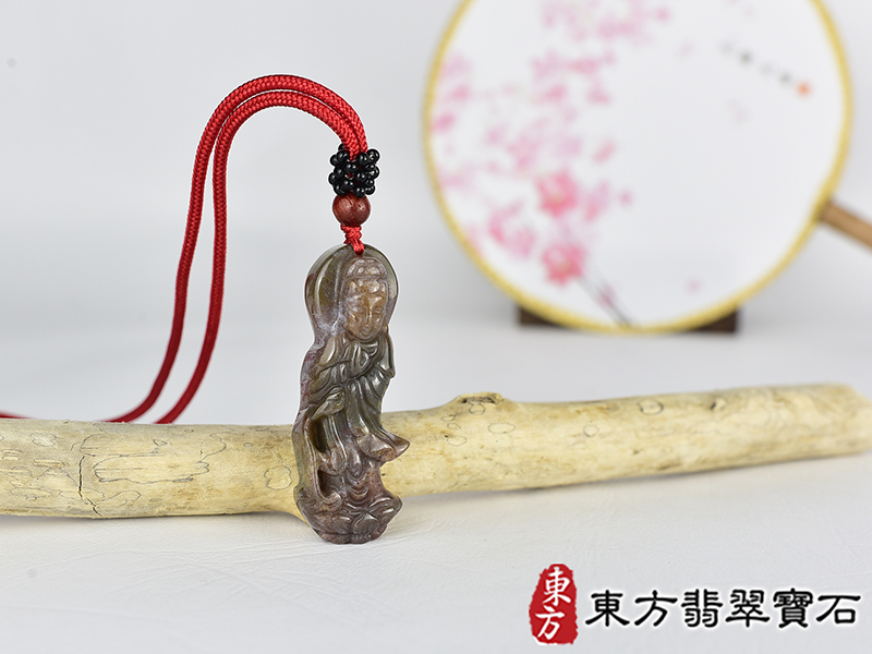 水草玉灑水觀音項鍊玉珮(觀世音菩薩、灑水觀音:觀音牌水草玉觀音玉珮、水草玉觀音玉墜)。水草玉觀音,GY2086。客製化訂做各種水草玉觀音吊墜玉珮項鍊。★附東方翡翠寶石保證卡 2.jpg