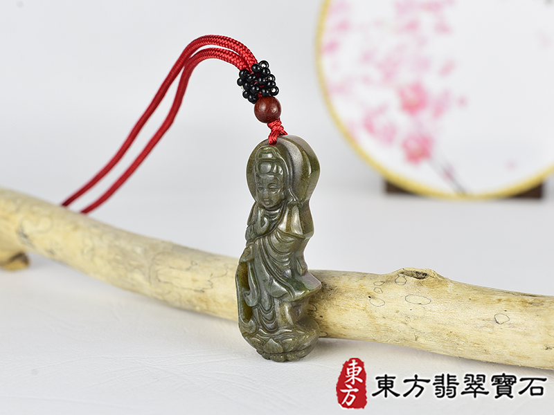 水草玉灑水觀音項鍊玉珮(觀世音菩薩、灑水觀音:觀音牌水草玉觀音玉珮、水草玉觀音玉墜)。水草玉觀音,GY2087。客製化訂做各種水草玉觀音吊墜玉珮項鍊。★附東方翡翠寶石保證卡 1.jpg