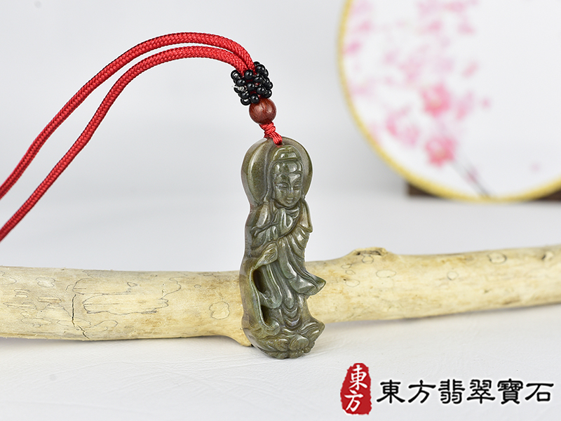 水草玉灑水觀音項鍊玉珮(觀世音菩薩、灑水觀音:觀音牌水草玉觀音玉珮、水草玉觀音玉墜)。水草玉觀音,GY2087。客製化訂做各種水草玉觀音吊墜玉珮項鍊。★附東方翡翠寶石保證卡 2.jpg