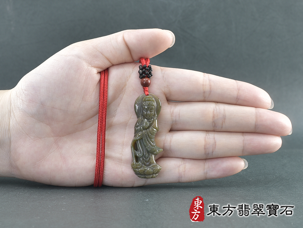 水草玉灑水觀音項鍊玉珮(觀世音菩薩、灑水觀音:觀音牌水草玉觀音玉珮、水草玉觀音玉墜)。水草玉觀音,GY2087。客製化訂做各種水草玉觀音吊墜玉珮項鍊。★附東方翡翠寶石保證卡 7.jpg
