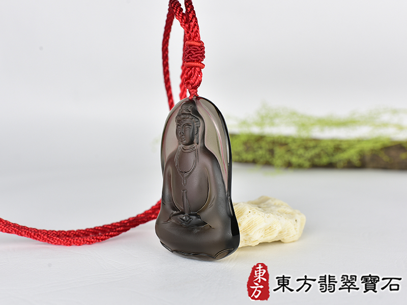 黑曜石寶瓶觀音項鍊玉珮(觀世音菩薩:寶瓶觀音牌黑曜石觀音玉珮、黑曜石寶瓶觀音玉墜)。黑曜石寶瓶觀音,GY2131。客製化訂做各種黑曜石寶瓶觀音吊墜玉珮項鍊。★附東方翡翠寶石保證卡 1.jpg