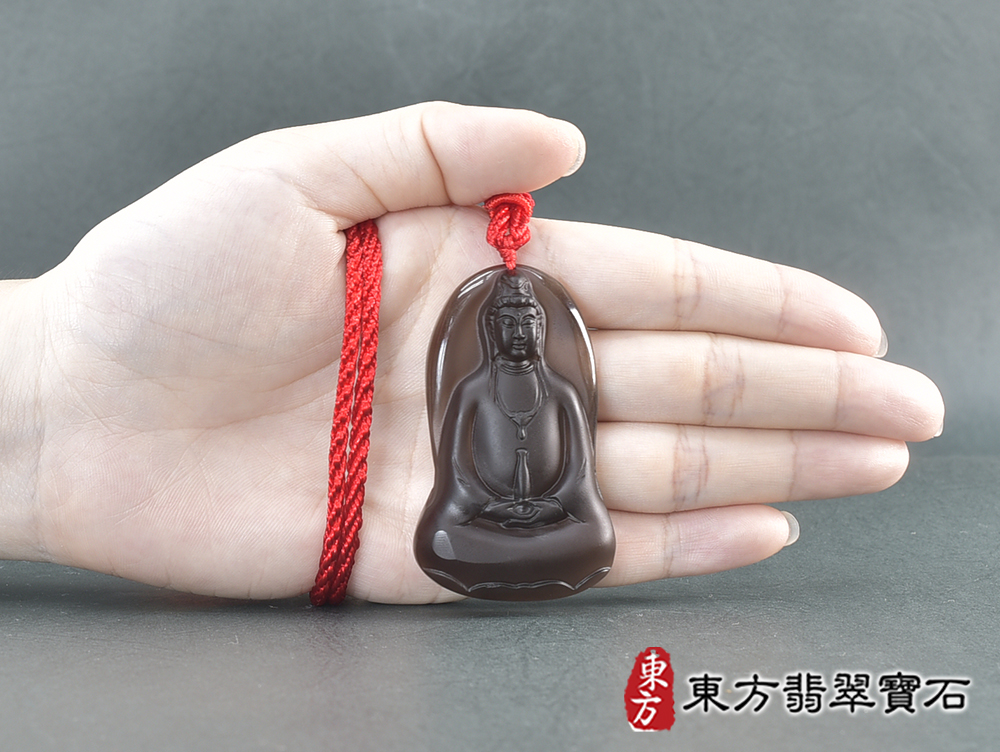 黑曜石寶瓶觀音項鍊玉珮(觀世音菩薩:寶瓶觀音牌黑曜石觀音玉珮、黑曜石寶瓶觀音玉墜)。黑曜石寶瓶觀音,GY2131。客製化訂做各種黑曜石寶瓶觀音吊墜玉珮項鍊。★附東方翡翠寶石保證卡 5.jpg